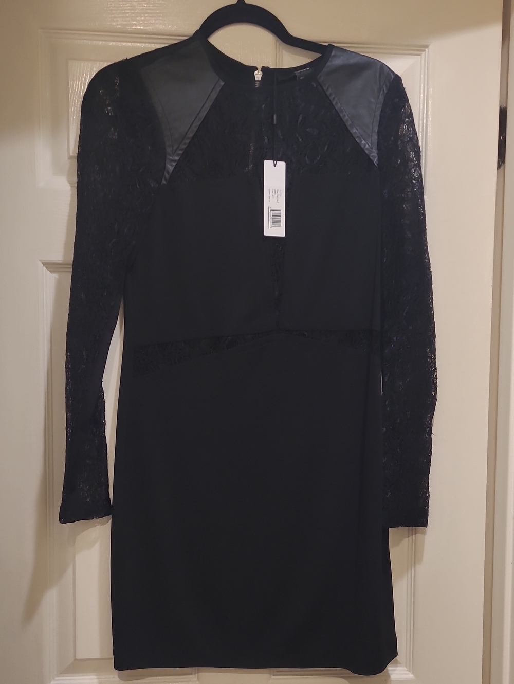 Cut25 Black Lace-Trim Long Sleeve Dress